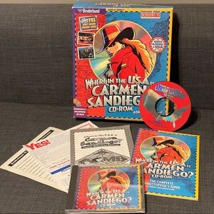 Vtg Where In The USA Is Carmen Sandiego Cd-Rom Big Box PC Win 95 Brøderbund